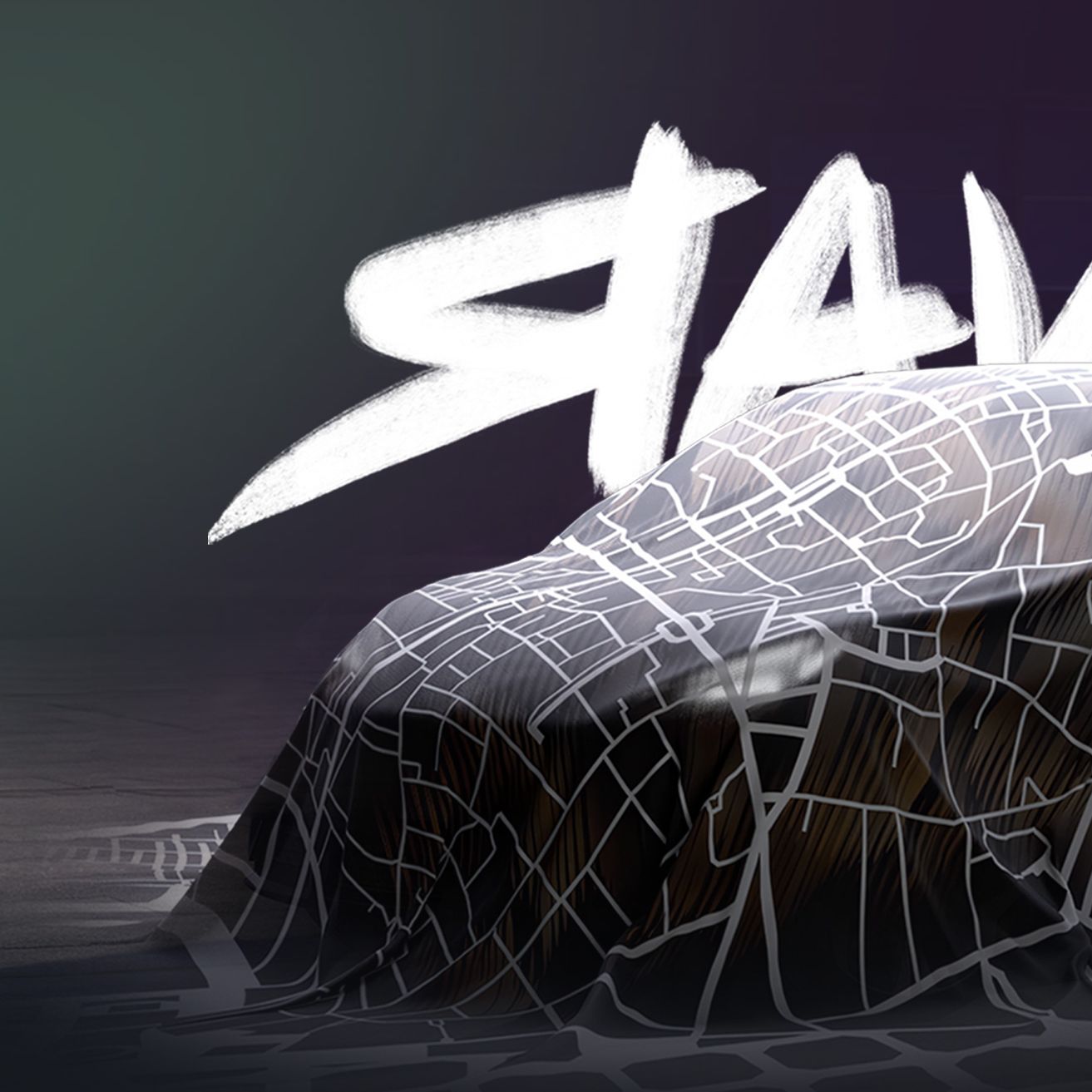 Raval verdeckt mit Schriftzug im Hintergrund