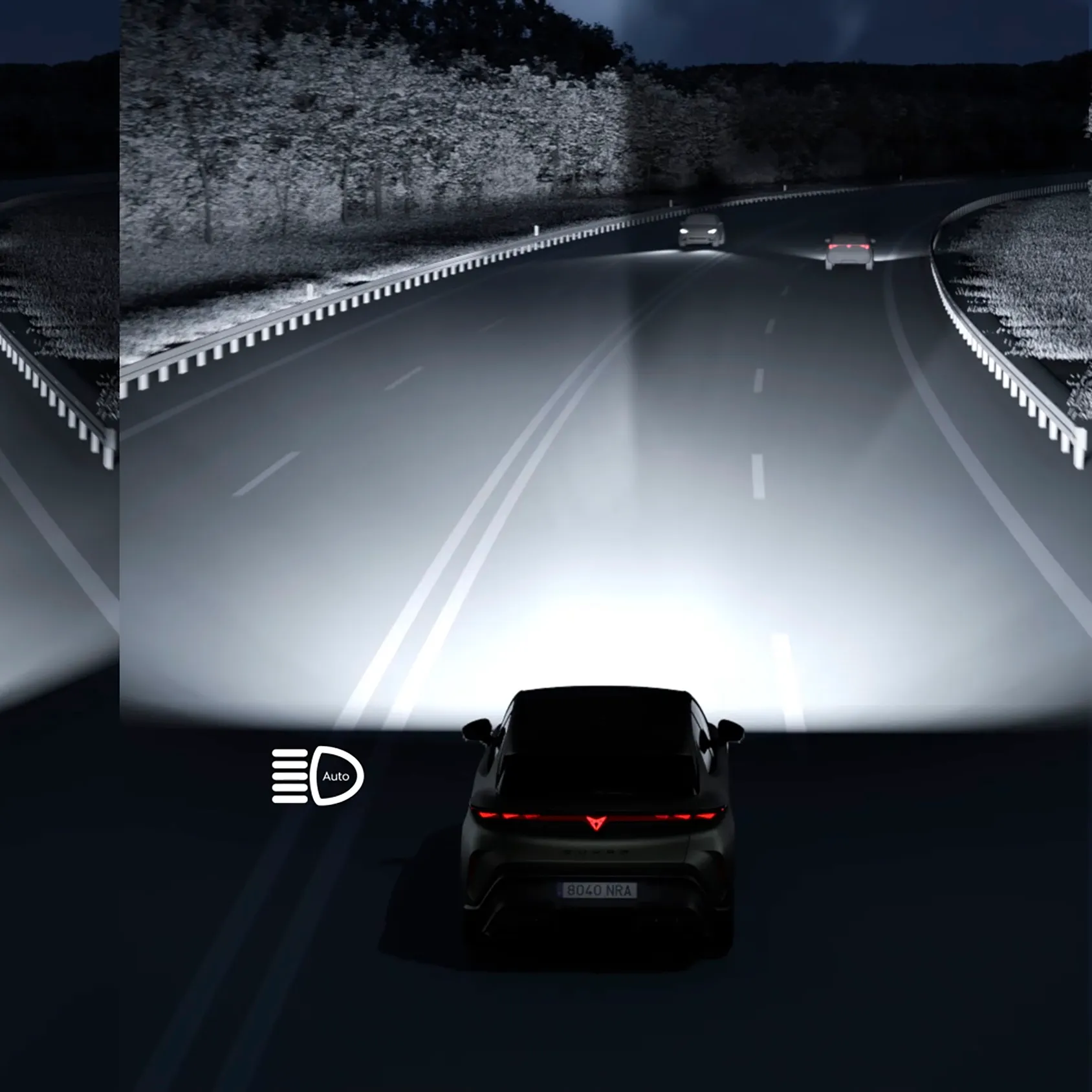 Matrix-LED-Leuchten des CUPRA Raval VZ, die Design und Funktionalität zeigen.