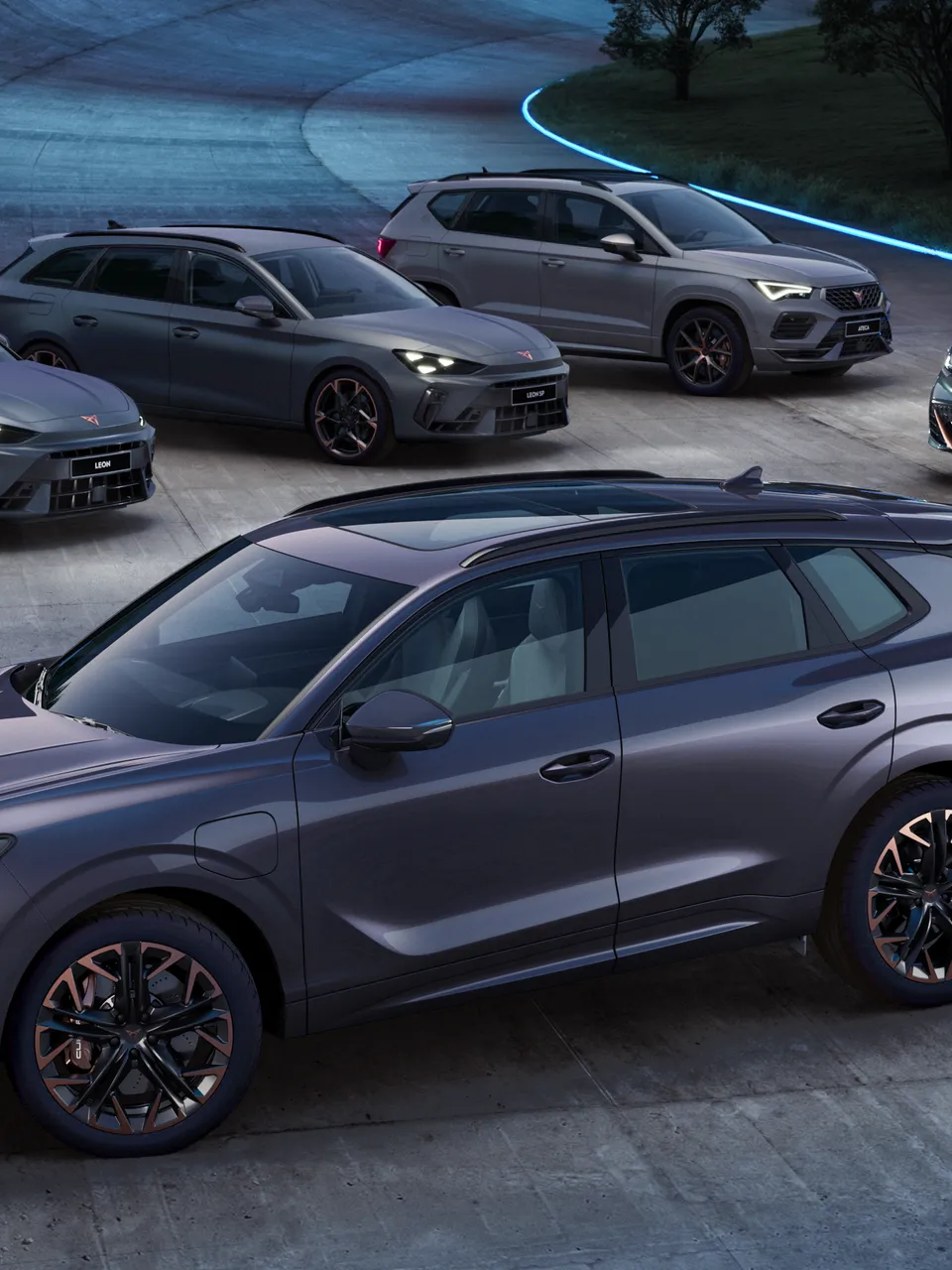 CUPRA modellek kékes háttérfénnyel